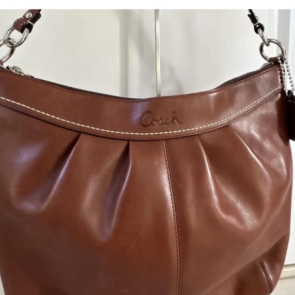 Coach Brown Leather Hobo Bag with Ruched Detailing - Picture 1 of 9